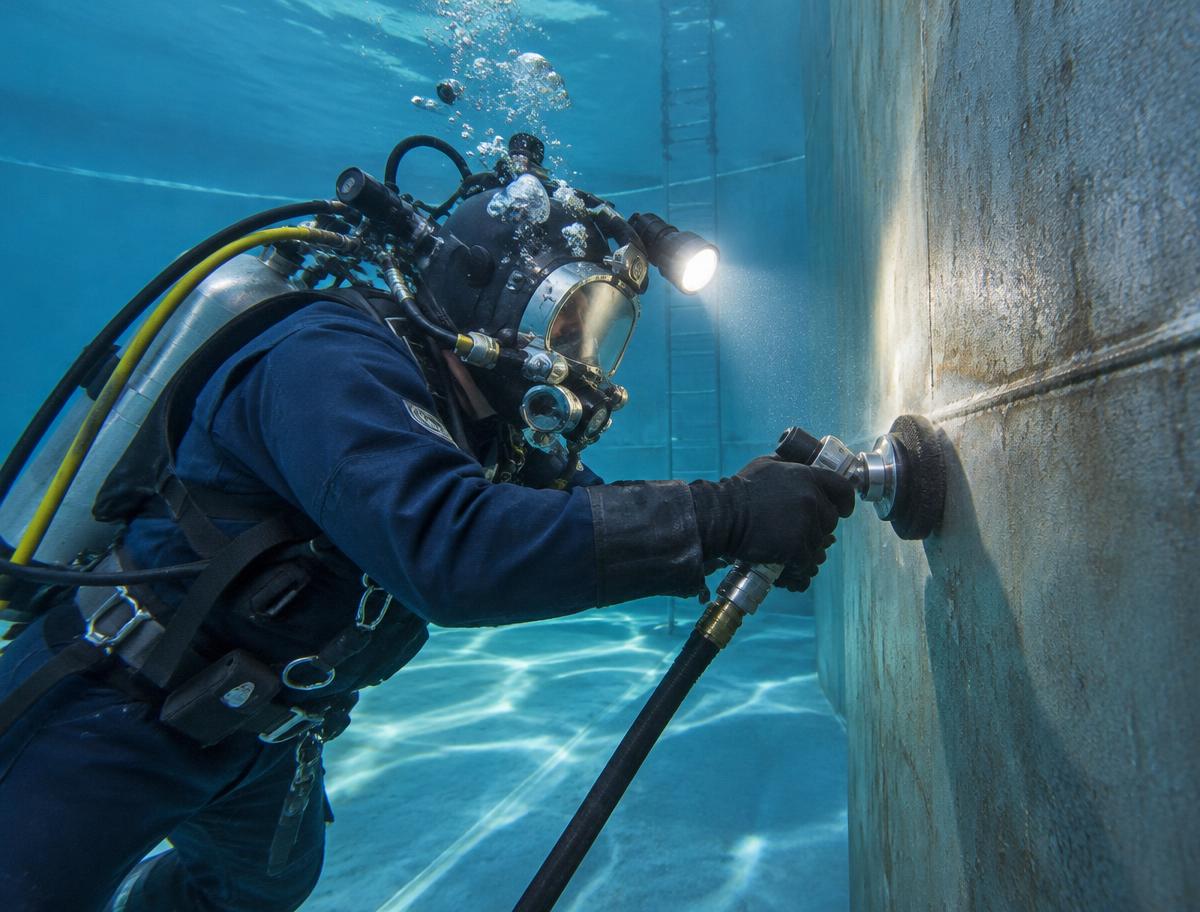 Limpieza subacuática especializada en tanque de agua